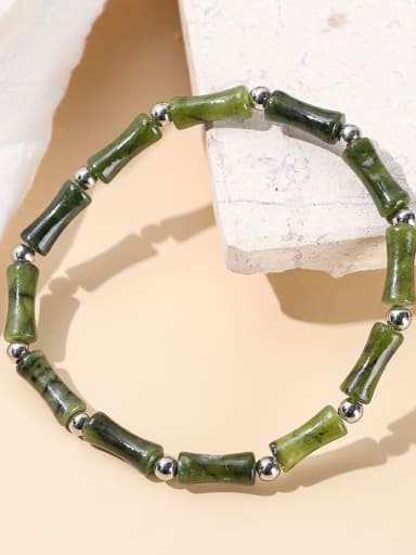 Olive jade Bamboo joint Vintage Beaded Bracelet