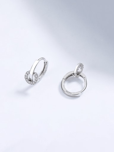 Platinum circular 925 Sterling Silver Cubic Zirconia Geometric Minimalist Huggie Earring