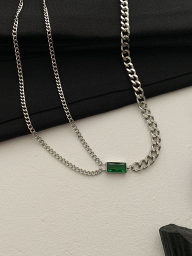 Titanium Steel Geometric Necklace With Green stone