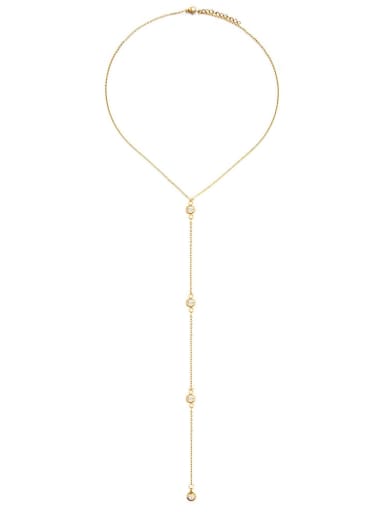 Dza385 gold Stainless steel Imitation Pearl Tassel Minimalist Lariat Necklace