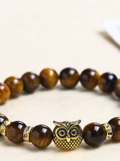 Yellow tiger eye stone Alloy Tiger Eye Owl Minimalist Handmade Beaded Bracelet