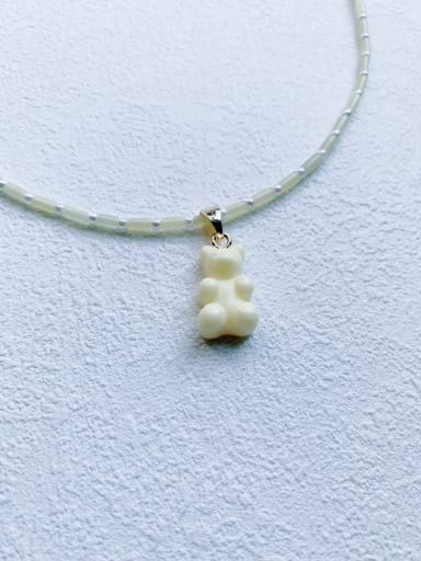 N-BEAR-006 Natural Stone Chain Bear Pendant Cute Handmade Beaded Necklace