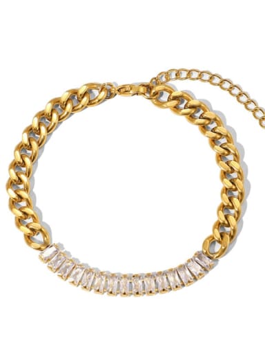 Gold Zircon Grinding Chain Titanium Steel Cubic Zirconia Geometric Hip Hop Link Bracelet