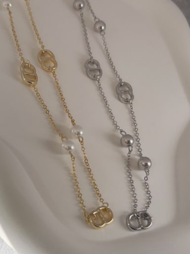 custom Brass Long Strand shell pearl Necklace