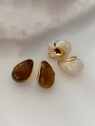 Brass Acrylic Water Drop Hip Hop Stud Earring