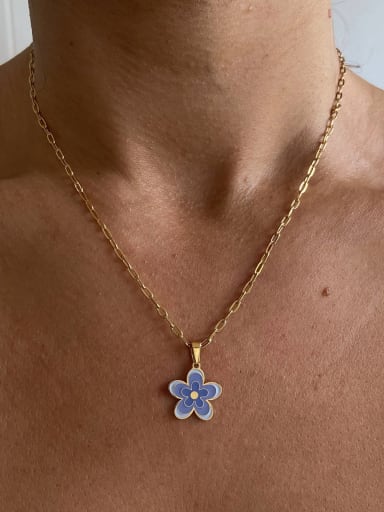 blue Titanium Steel Enamel Flower Necklace