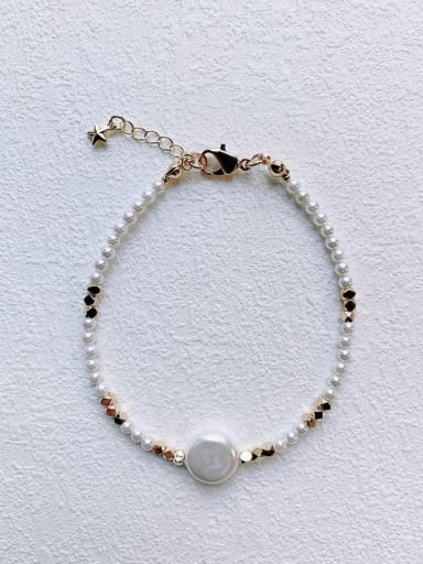 round B-PE-001 Natural Round Shell Beads Chain Handmade Beaded Bracelet