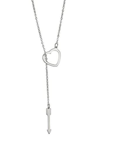 Steel color Stainless steel Heart Classic Lariat Necklace with two color