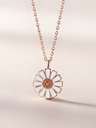 rose gold Color 925 Sterling Silver chrysanthemum Flower Cute Necklace