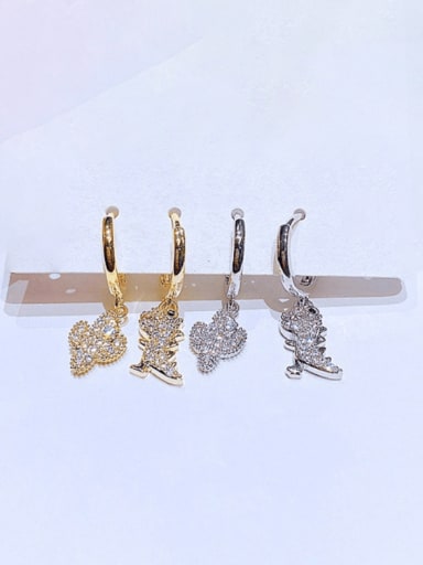 Two colors and two pairs Brass Cubic Zirconia Icon Dinosaur Cute Huggie Earring