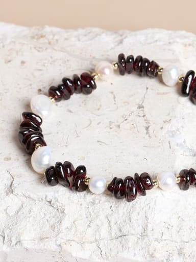 Garnet gravel Alloy Natural Stone Freshwater Pearls Artisan Handmade Beaded Bracelet