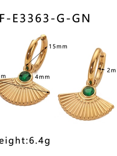 HF E3363 Gold Color,Green Stone Stainless steel Cubic Zirconia Geometric Drop Earring