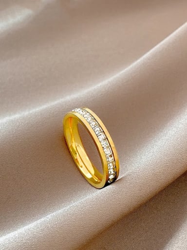Single CZ ring,gold color Titanium Steel Cubic Zirconia Geometric Band Ring