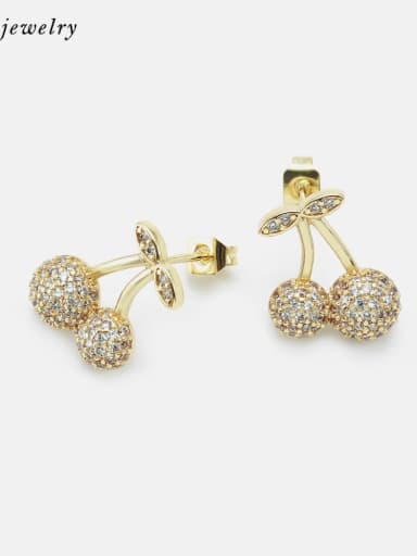 Brass Cubic Zirconia Friut Cute Stud Earring