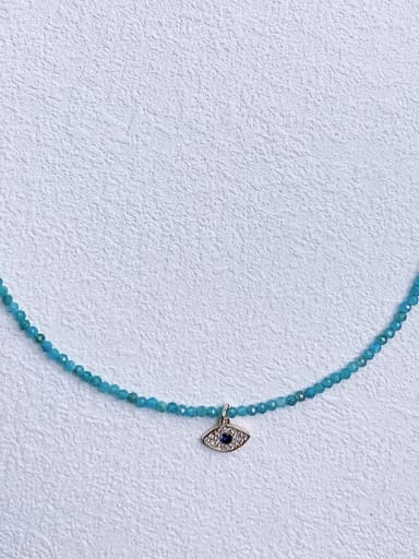 N-DIY-0018 Blue Apatite Chain Evil Eye Pendant Hip Hop Handmade Beaded Necklace