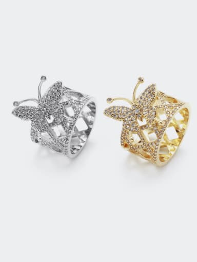 Brass Cubic Zirconia Butterfly Luxury Band Ring
