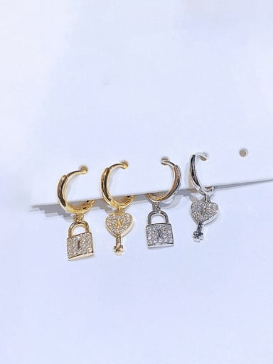 Brass Cubic Zirconia Asymmetrical Locket Key  Trend Huggie Earring
