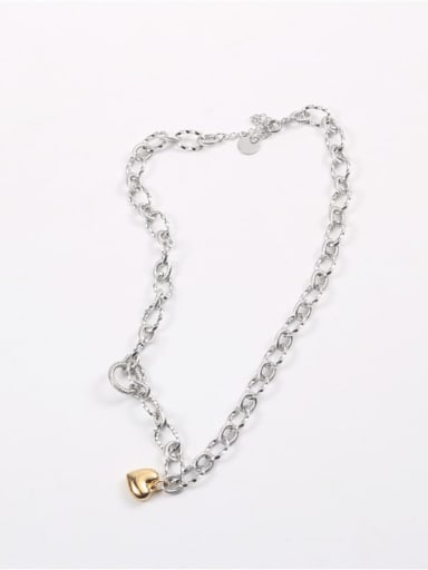 Titanium Steel Chain and Gold Heart Choker Necklace