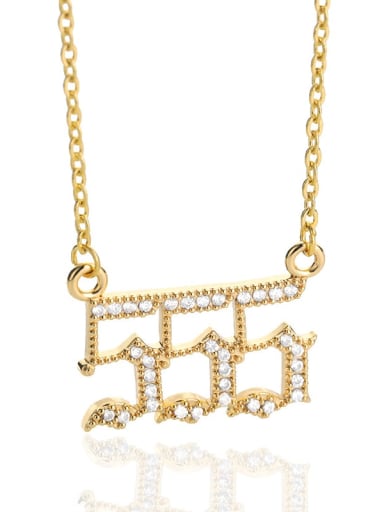 Gold Color , 555 Brass White Number Classic 111-999 Necklace