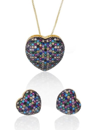 Heart Brass Cubic Zirconia Earring and Necklace Set