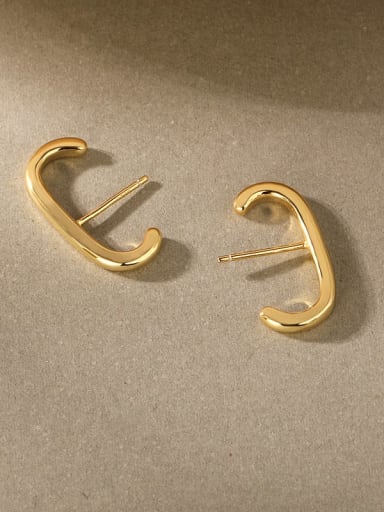 Gold 925 Sterling Silver E shape Dainty Clip Earring