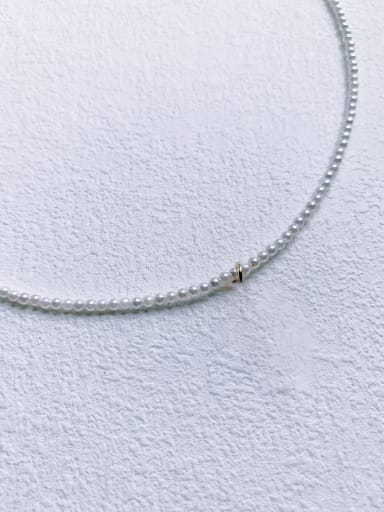 N-DIY-009 Brass Imitation Pearl White Cross Bohemia  handmade Beaded Necklace