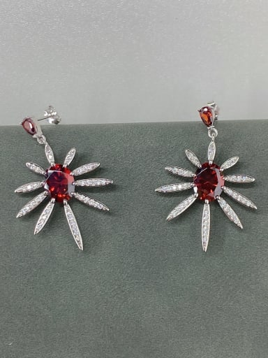 925 Sterling Silver Cubic Zirconia Red Cluster Earring
