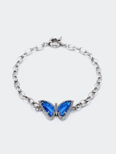 Brass Glass Stone Butterfly Cute Link Bracelet