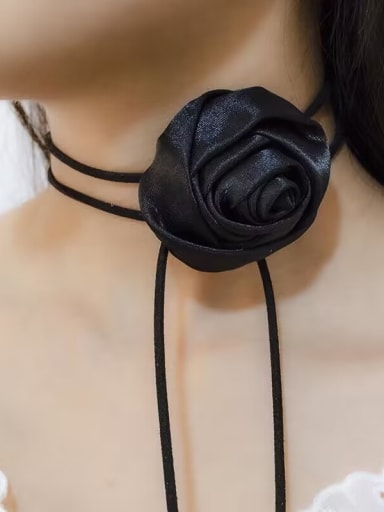 black Silk Flower Choker Rose Necklace with 4 colors