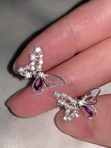 custom Alloy Cubic Zirconia Purple Butterfly Dainty Stud Earring