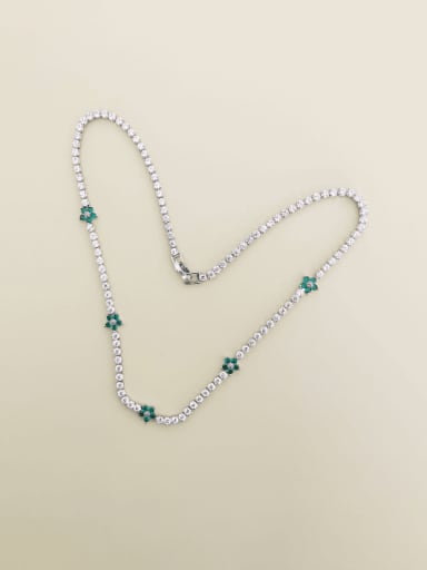Platinum +Emerald Brass Cubic Zirconia Flower Luxury Necklace