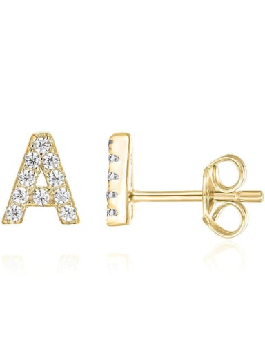 Brass Cubic Zirconia White Minimalist Stud Single Earring with 26 letters