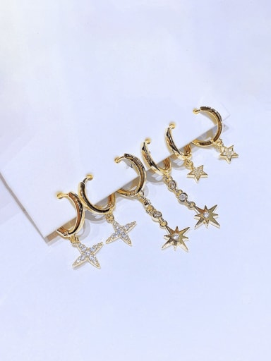 Brass Cubic Zirconia Cross Tassel Cute Huggie Earring