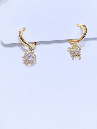 Gold Plated pair Brass Cubic Zirconia  Asymmetrical Butterfly Flower Cute Huggie Earring