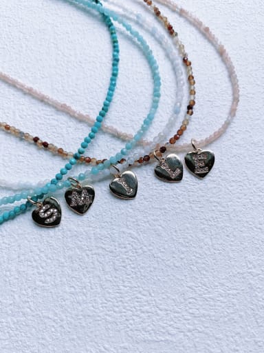 N-DIY-013  Natural Stone Chain Heart  Pendant Bohemia Handmade Beaded Necklace