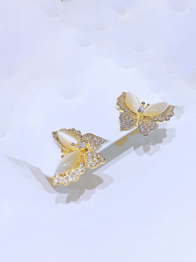 Brass Cubic Zirconia Butterfly Cute Stud Earring