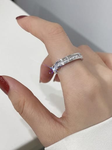 Single CZ Ring,Silver Color Titanium Steel Cubic Zirconia Geometric Band Ring