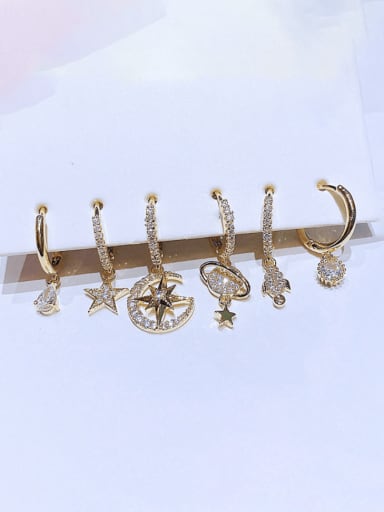 Brass Cubic Zirconia Star Cute Huggie Earring Set