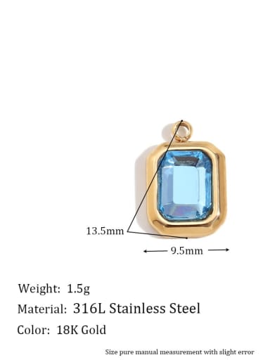square glass pendant with golden blue Stainless steel 18K Gold Plated Cubic Zirconia Geometric Charm