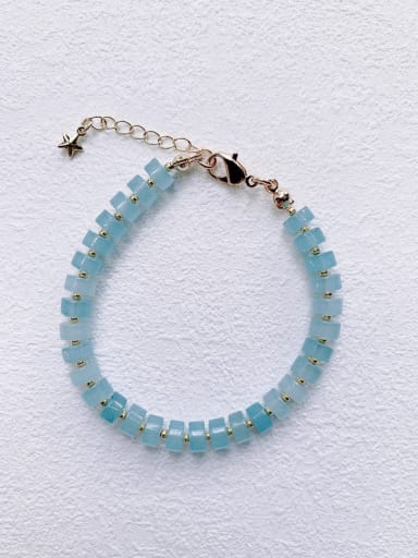 blue Natural  Gemstone Crystal Beads Chain  Minimalist Handmade Beaded Bracelet