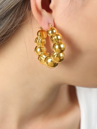 F1032,Gold color Titanium Steel Drop Bead Earring