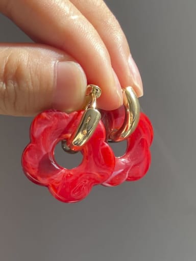 Red Brass Resin Flower Drop Earring With 10 Colors