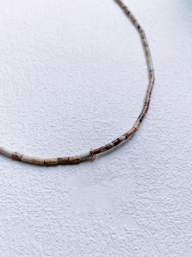 Brass Picture Jasper Chain Geometric Pendant Hip Hop Handmade Beaded Necklace
