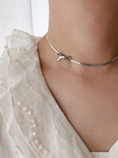 silver Titanium Steel Choker Necklace