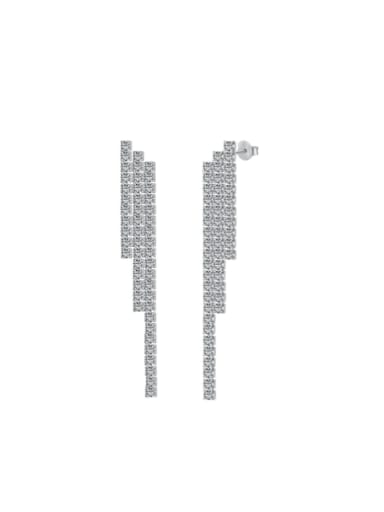 DY110189 S W WH 925 Sterling Silver Cubic Zirconia Geometric Dainty Cluster Earring