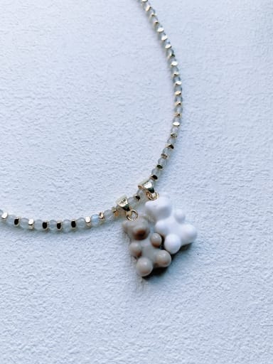 EAR-001 Natural Stone Chain Bear Pendant Cute Handmade Beaded Necklace