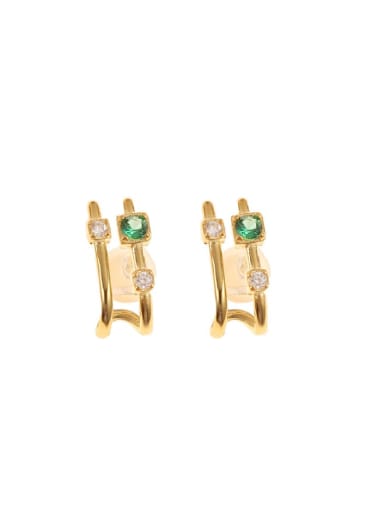 925 Sterling Silver Emerald Green Geometric Clip Earring