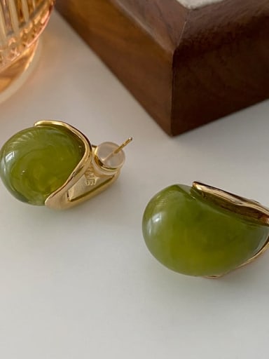 green Brass Acrylic Water Drop Hip Hop Stud Earring