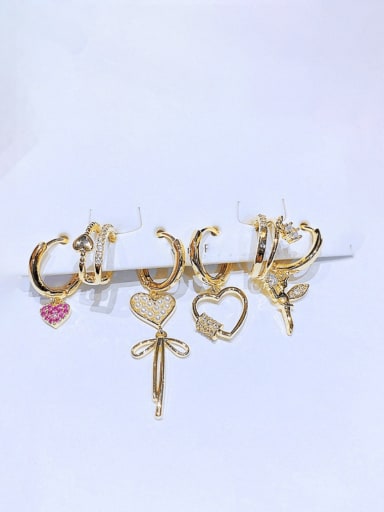 Brass Cubic Zirconia Heart Minimalist Huggie Earring Set