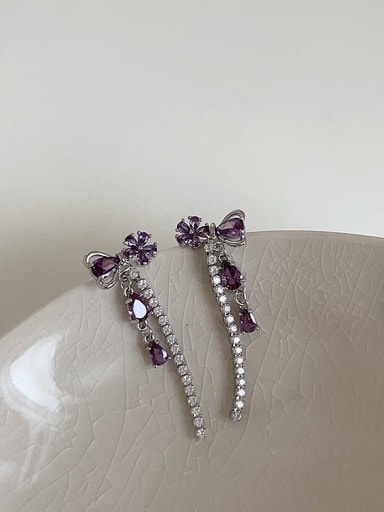 custom Alloy Cubic Zirconia Purple Bowknot Dainty Stud Earring